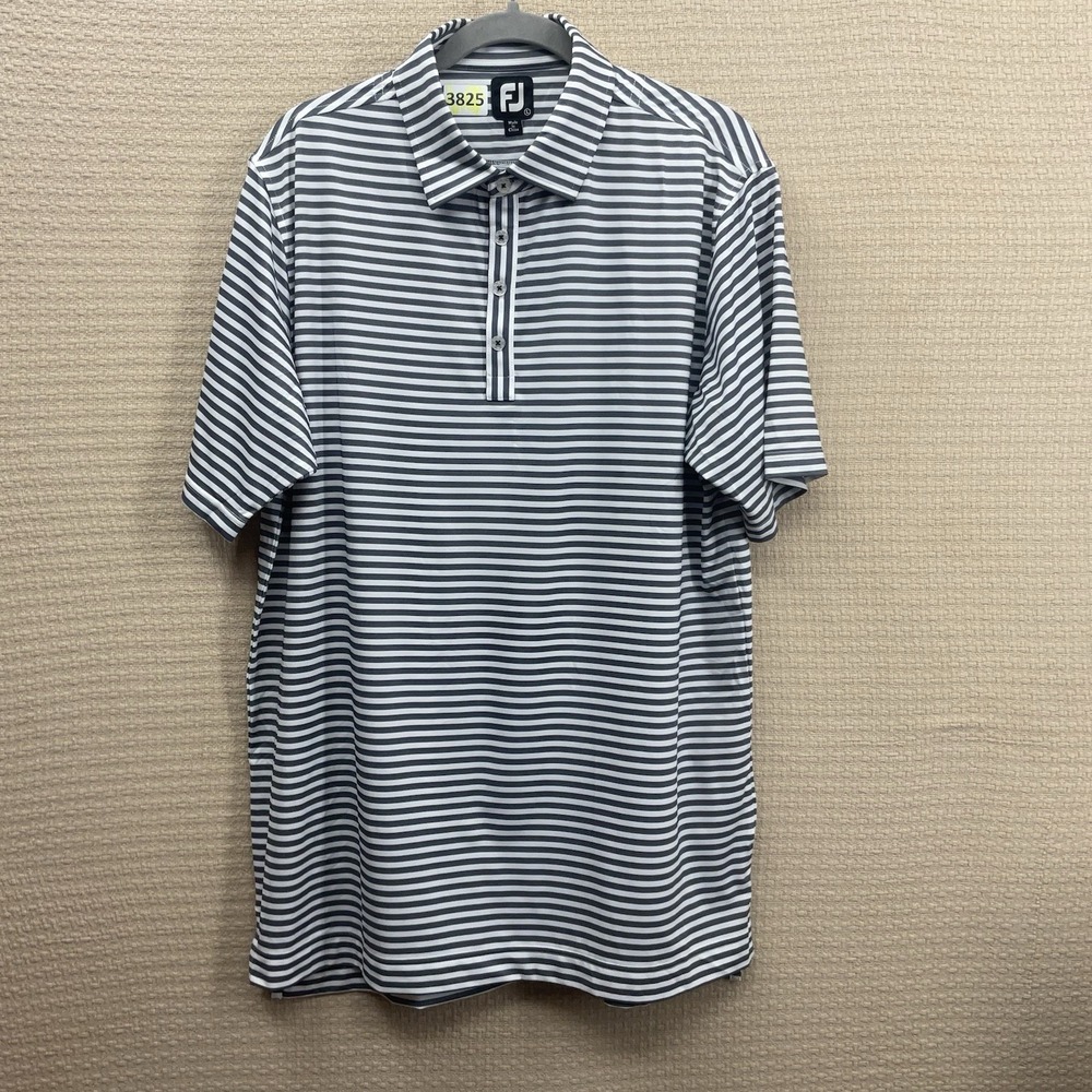 FootJoy Oxford Stripe Jacquard Jersey Polo Shirt Mens Large Gray /White WornOnce - Picture 5 of 9